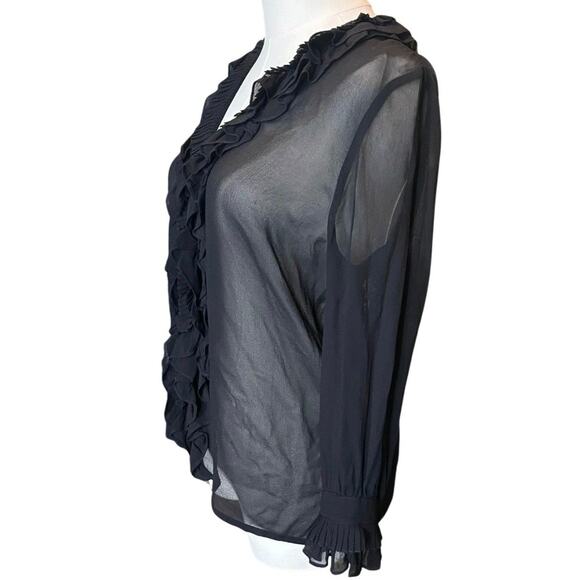 DKNY 100% Silk Sheer Black Ruffle Blouse Size 4 Y2K 90s Whimsygoth Rachel green - Picture 5 of 10
